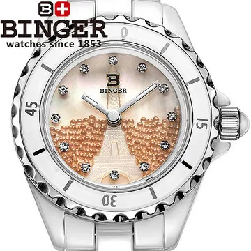 New fashion Famous Brand Binger Eiffel Tower watch Lady ceramic watches orange High quality quartz dress