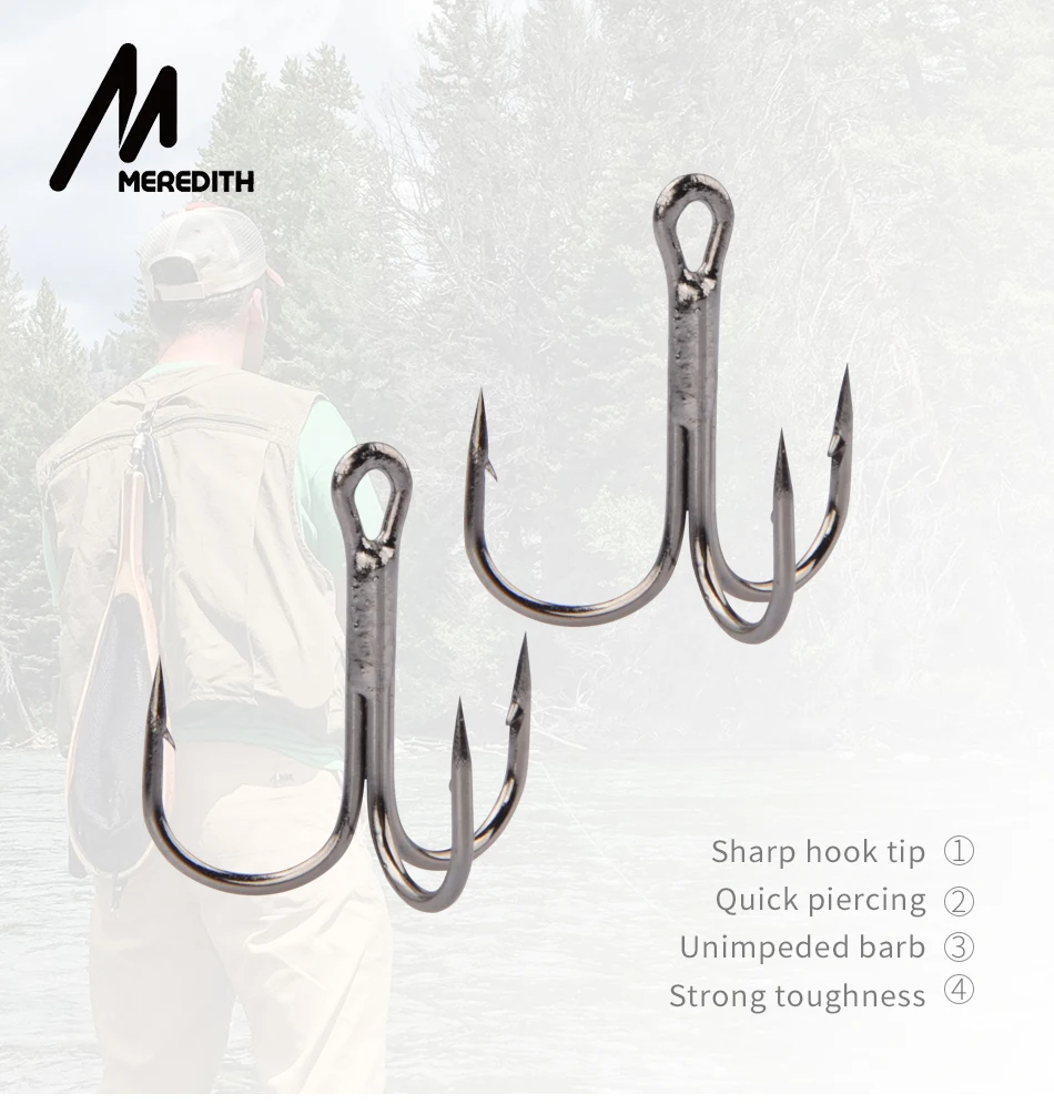 MEREDITH 20Pcs/lot Fishing Hooks High Steel Carbon Material Treble Fishing Hook Round Folded Saltwater Bass 4# 6# 8# Tackle Tool