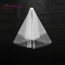 Wowbridal изящная свадебная вуаль подружки невесты двухслойная Хрустальная отделка бисером с вырезами из органзы Свадебные аксессуары