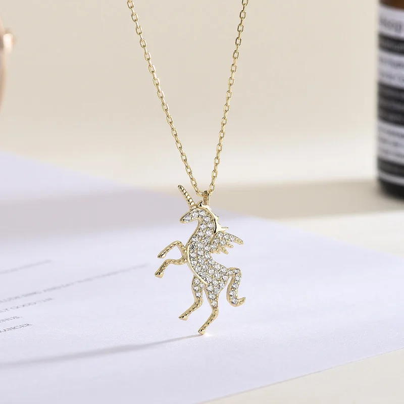 

rhinestone chocker choker animal unicorn horse gold chain pendant necklace 925 sterling silver fashion necklaces 2019 for women