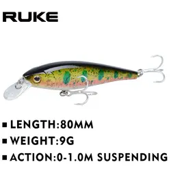 RUKE жесткий Baid Рыбалка luers 019 80 мм/9 г 0-1 м плавающий супер Тонущая наживка Жесткий Bait качество Professional Crankbait