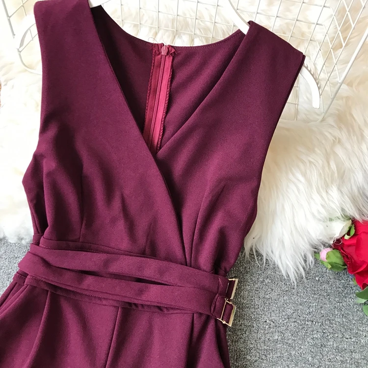 Sleeveless V-neck High Waist Sashes Wide Leg Jumpsuit