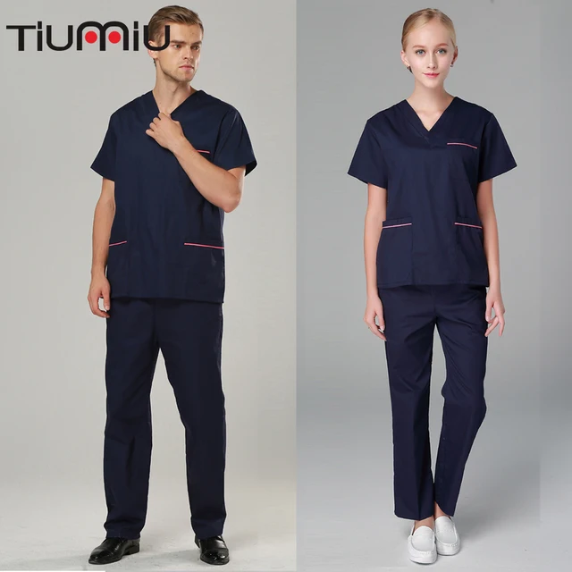 New V Neck Doctor Uniform Hospital Medical Scrub Sets Women Men Dentle