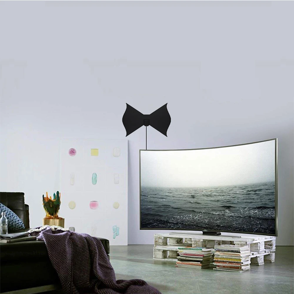 100 Miles TV Antena Digital HDTV Indoor Bowknot Shape with Amplifier Signal Booster TV Radius Fox Antena HD TV Antennas Aerial