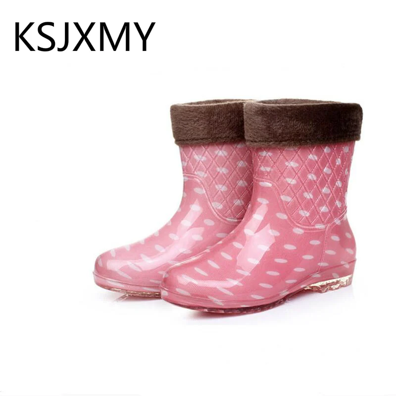 

Fashion Ladies Waterproof Non-Slip short Rain Boots Crystal Leisure Shoes Dot single shoes Girls School Outside snow boots