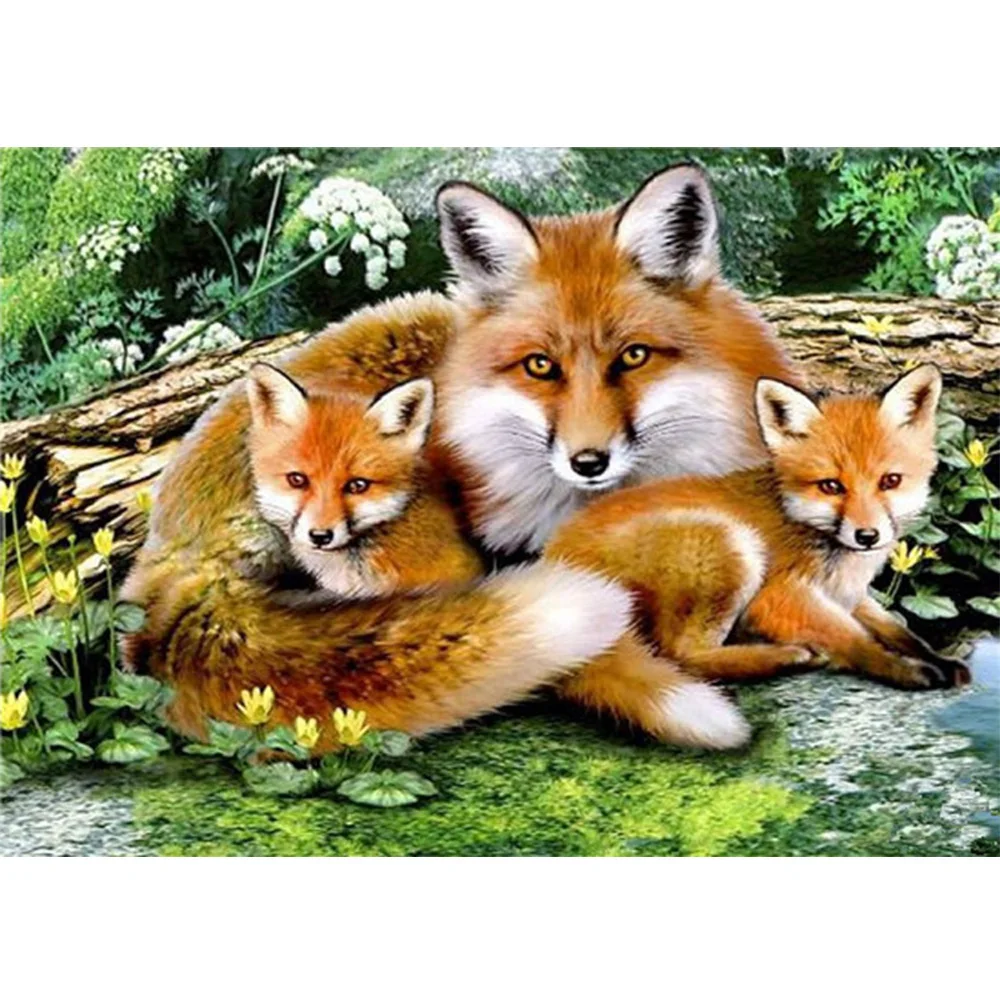 

Li Loye 5D Icon Diamond Embroidery Three foxes Diamond painting Cross stitch round drill Needlework rhinestone DIY painting AA96