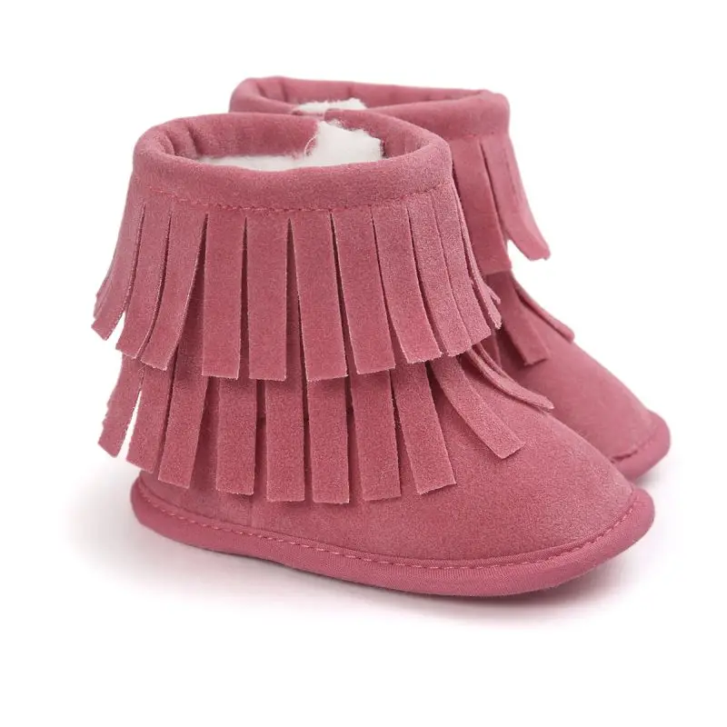 2016 Fashion Winter first walkers Baby Girls Shoes Infant Moccasins With Fur Soft Soled Tassel Warm Shoes Kids Boots