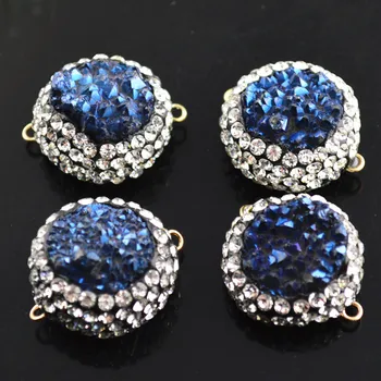 

Blue Druzy Flat Oval Paved Crystal Beads Two Loops Necklace Links Jewelry Connectors 5pc/lot Free shipping