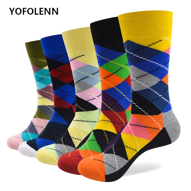 5 Pairs/lot Classical Colorful Men's Combed Cotton Socks High Quality