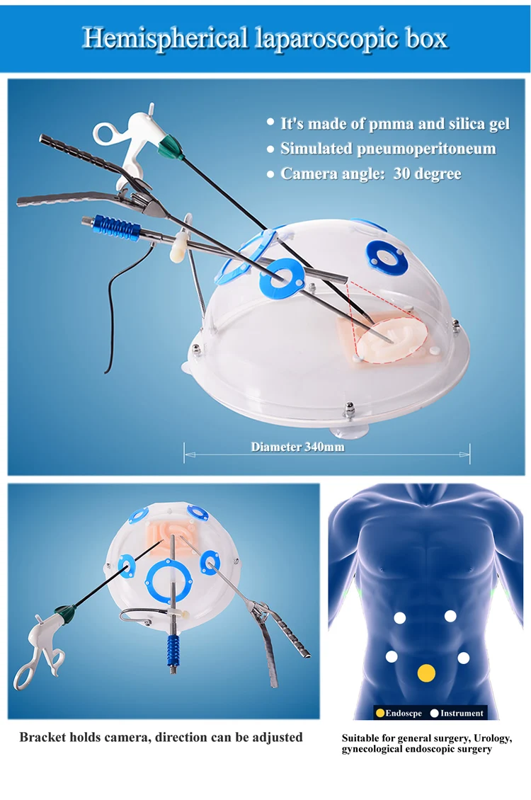 Полусферический лапароскопический симулятор, тренировочная коробка+ HD 30 градусов камера+ имструменты+ модули