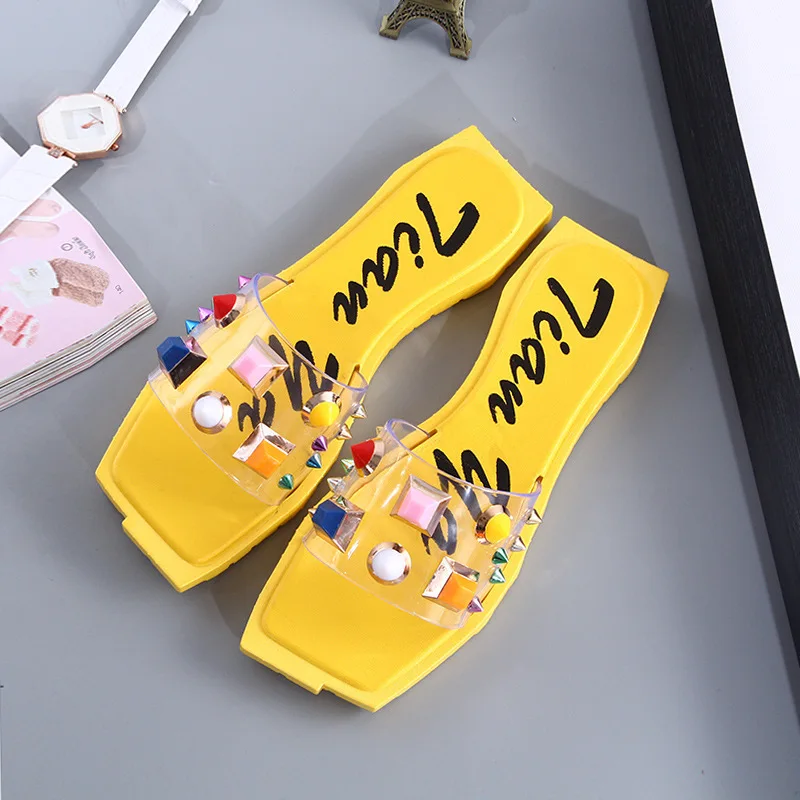 

Cute Crystal Women Slippers Funny Pattern Beach Style Outside Transparent Casual Slippers for Female Outside Street Multi-color