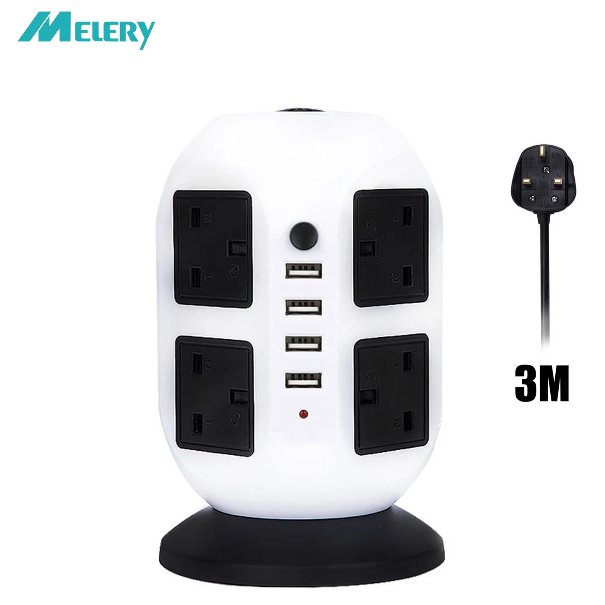 

Vertical Power Strip Adapter Surge Protector 8 AC UK Outlets Socket with USB 4 Ports Overload Protection 2m/6ft Extension Cord