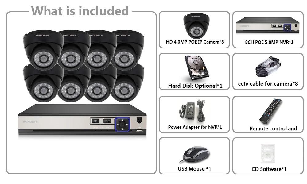  HKIXDISTE HD NVR 8CH 5.0MP Kits de sistema de cámara de CCTV POE cámara de vídeo de seguridad para 