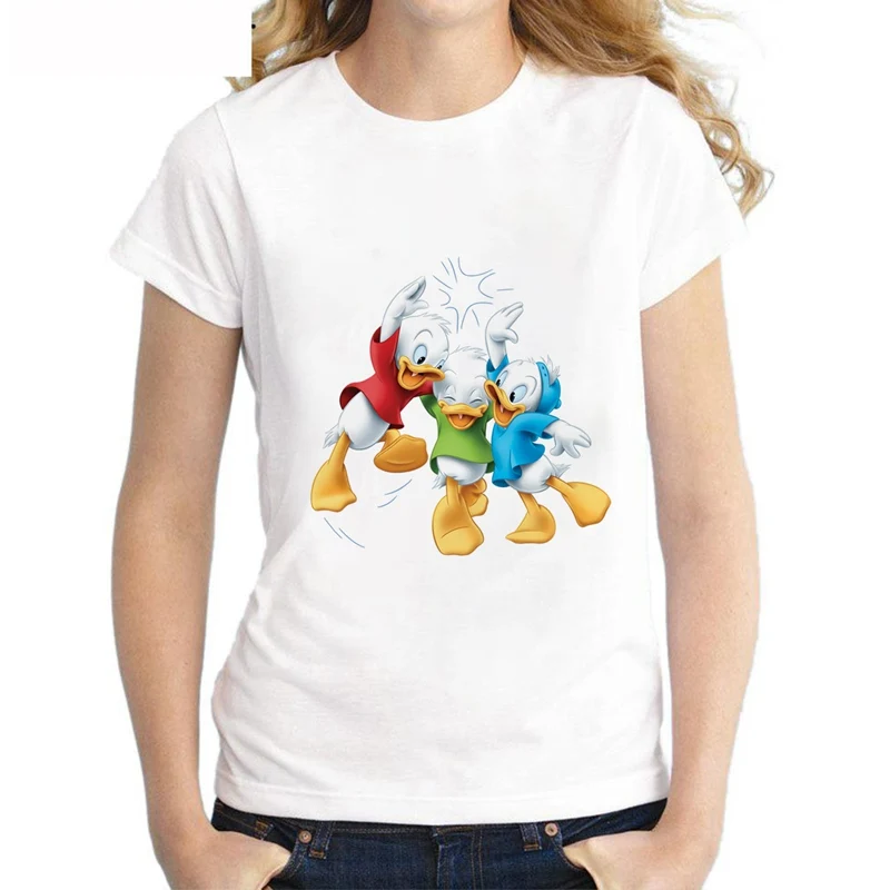 

Slim T-shirt Printing Lovely Donald Duck Women Modal Graphics Round Neck Short Sleeve T-Shirt Blended Comfortable White Top