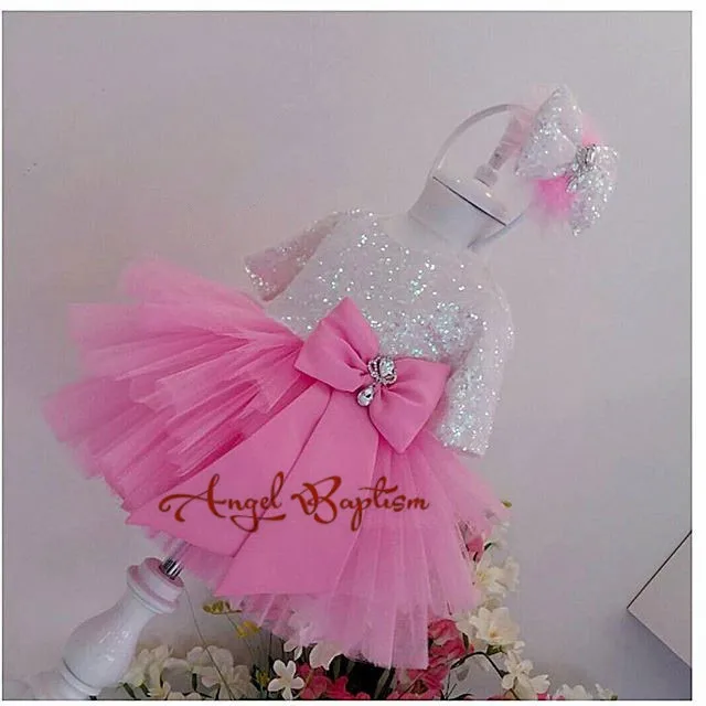 Милый розовый Платья для младенцев с короткими рукавами Щепка блесток Тюль малыша конкурс костюм дети платье-пачка принцессы наряды