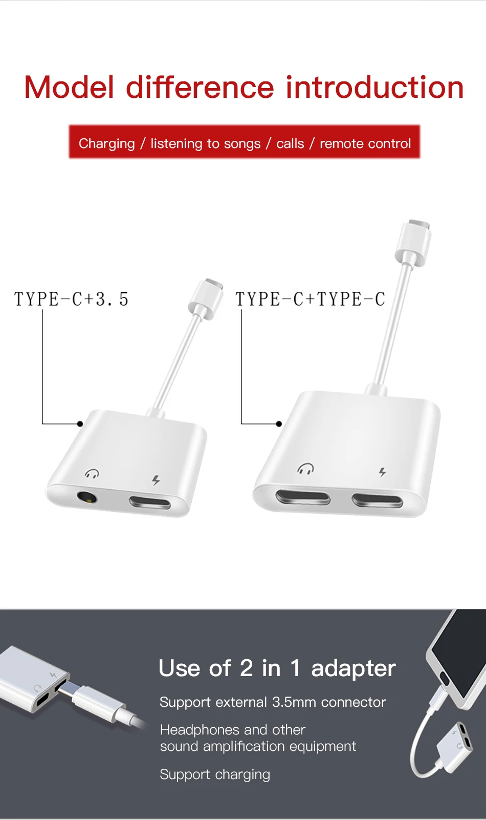 !ACCEZZ Adapter USB Type C For Huawei Samsung S8 S9 Plus 3.5mm Jack Earphone Calling Audio Connector Type-C Fast Charger Adapter (4)