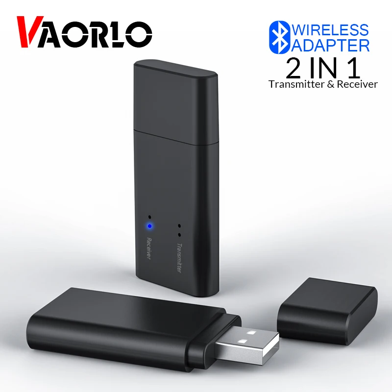 VAORLO Bluetooth Adapter 2 IN 1 Bluetooth Receiver Transmitter For TV PC Wireless Stereo Audio USB 3.5mm AUX Mini Dongle For Car