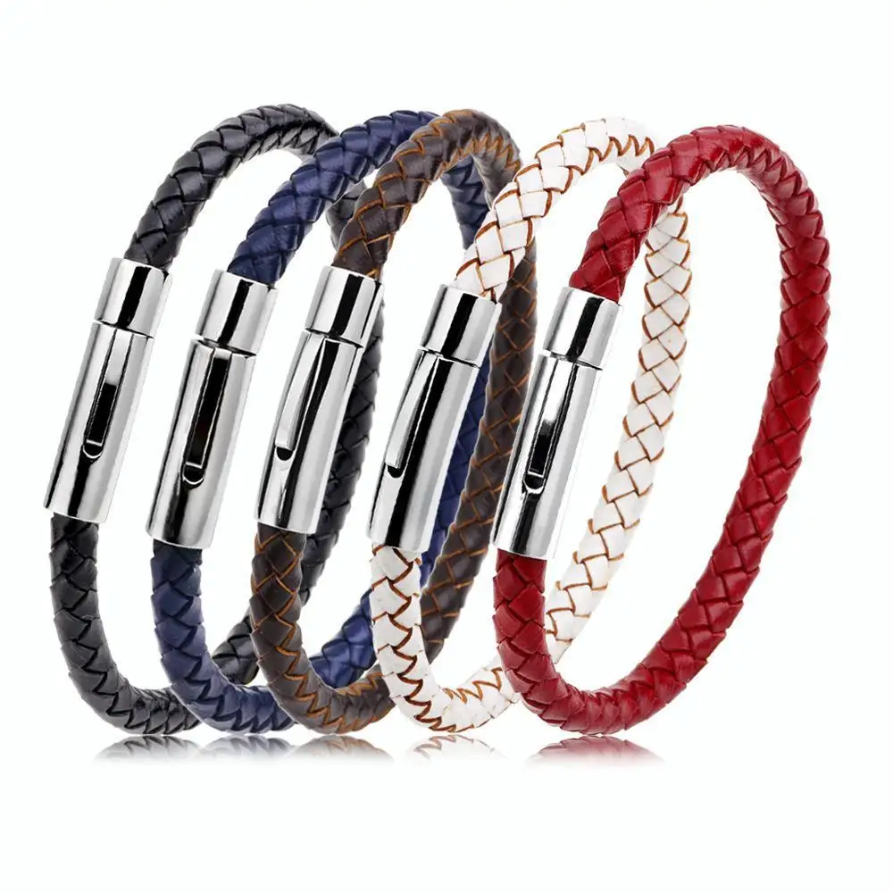 Sangdo Geometric Cube Leather Stainless Steel Concise Bracelets Strass ...