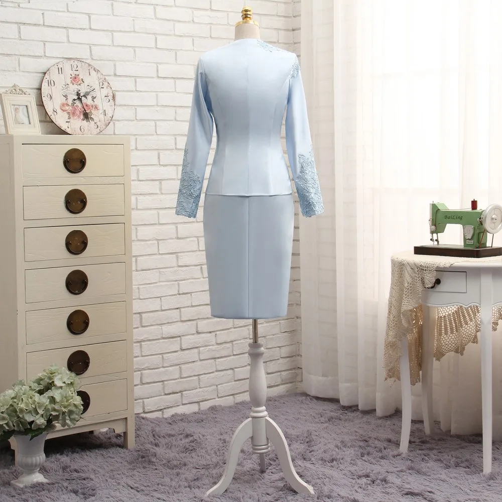 Blue Sheath With Jacket Appliques Lace Mother Of The Bride Dress