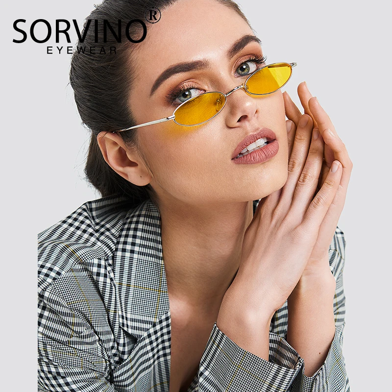 SORVINO Ретро Красные узкие Овальные Солнцезащитные очки 90 s для мужчин и женщин