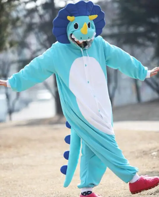 New Adult Animal blue  triceratops Cosplay Pajamas Onesie Sleepwear Costume