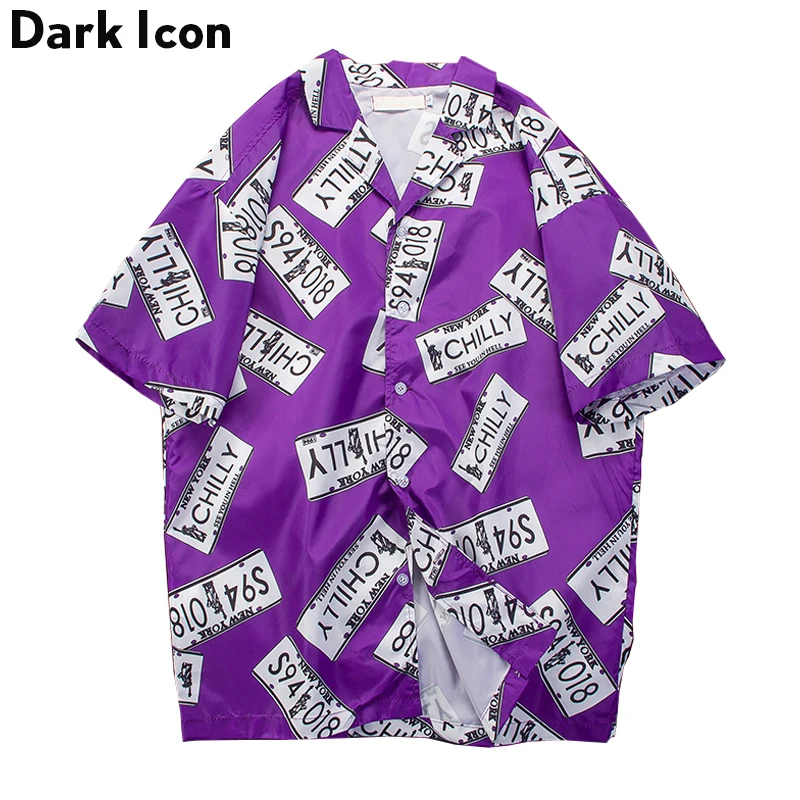 

Turn-down Collar Vintage Plate Number Full Printed Men's Shirt Hip Hop Shirt Men 3 Colors