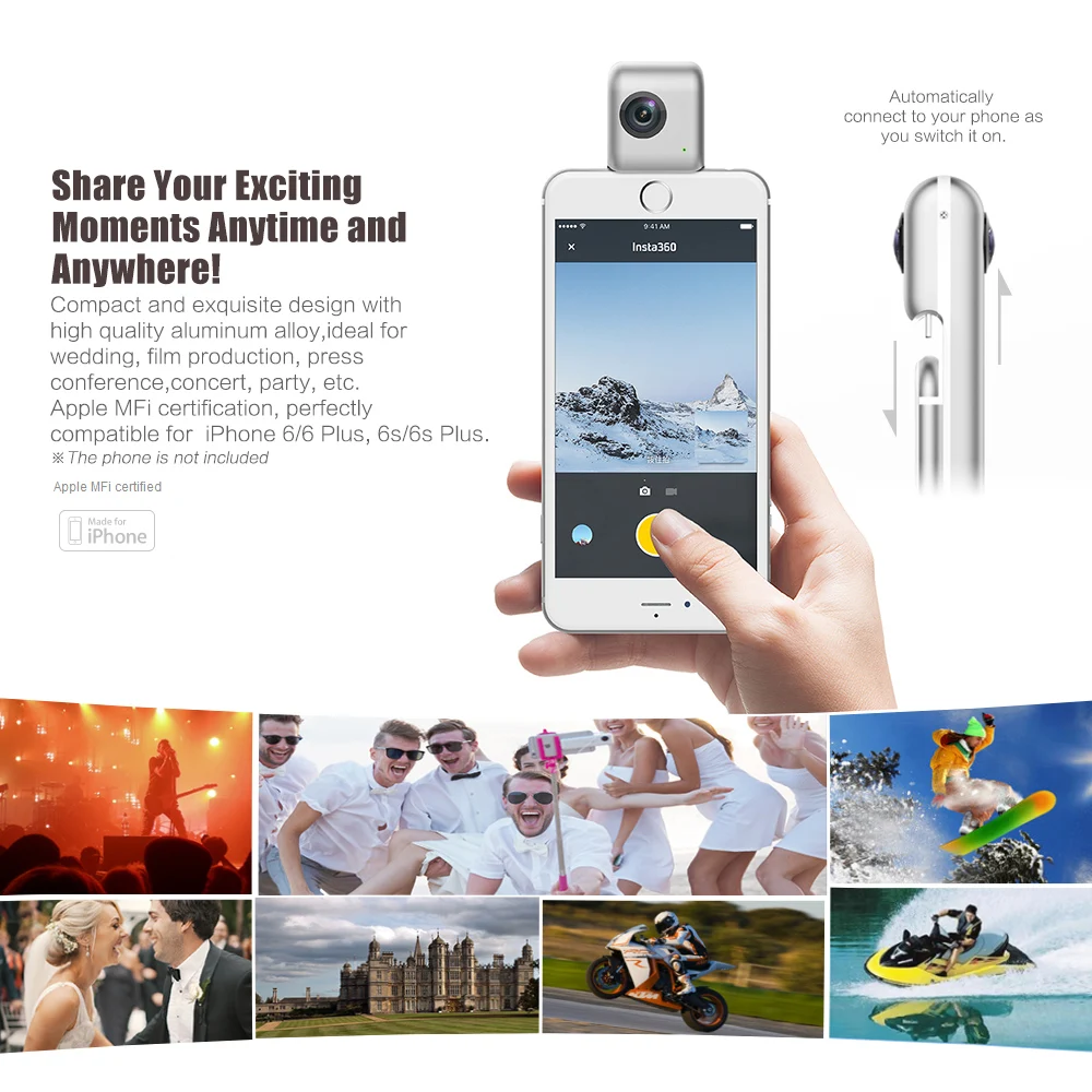 Insta360 Nano Mini 3K HD 360 камера панорамная видеокамера двойной 210D широкоугольный