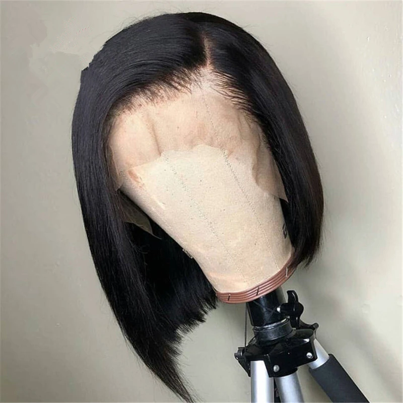 

Lace Front Hair Wigs For Women Black Hair Short Straight Bob Wig Bleached Knots Full End Slove High Temperature Wire G0506