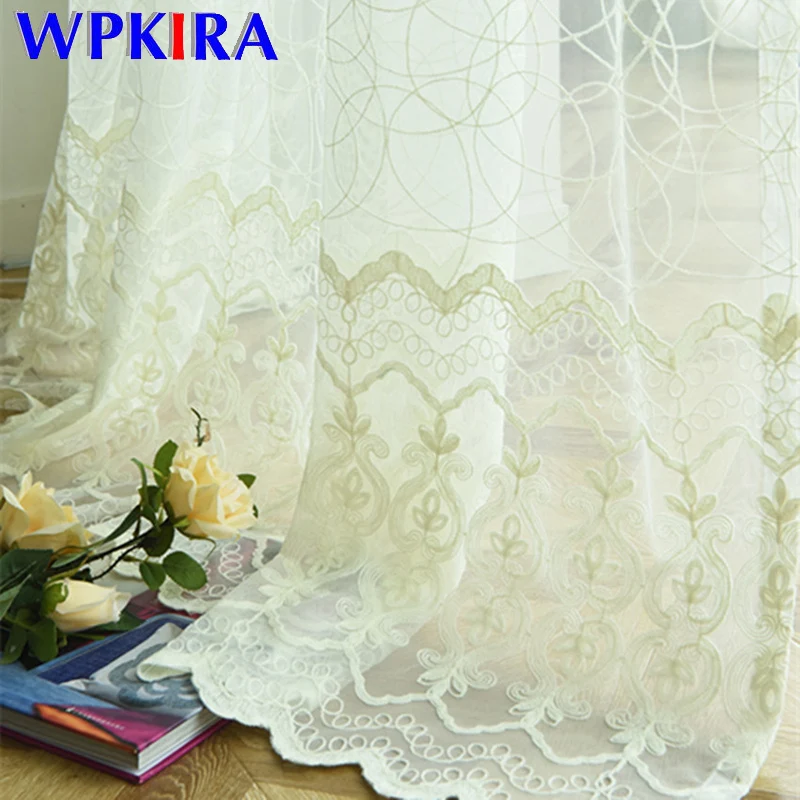 

European Embroidered White Tulle Curtain For Living Room Sheer Voile Curtains Bedroom Window Lace Curtains Fabrics Drapes M075D3