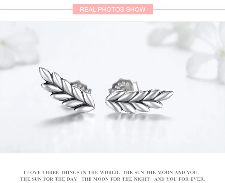 Modian настоящие 925 пробы серебряные Модные Простые сверкающие серьги-гвоздики в виде листьев для женщин Крылья Ангела серебряные ювелирные изделия бижутерия