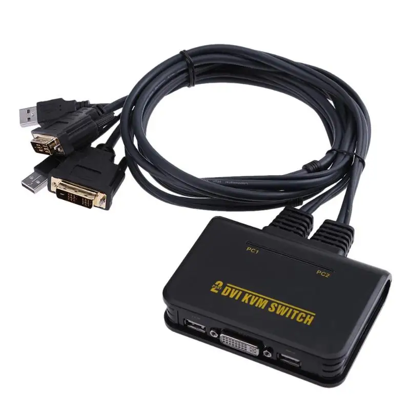 2 порта Usb 2,0 2 в 1 выход Dvi Kvm Switcher коробка с аудио-видео кабель для монитора клавиатуры мыши компьютера