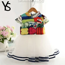 2-6 T Little Girls Short Sleeve Lace Mesh Abstract Drawing Princess Dress Kids Toddler Children Clothes 3 4 5Years