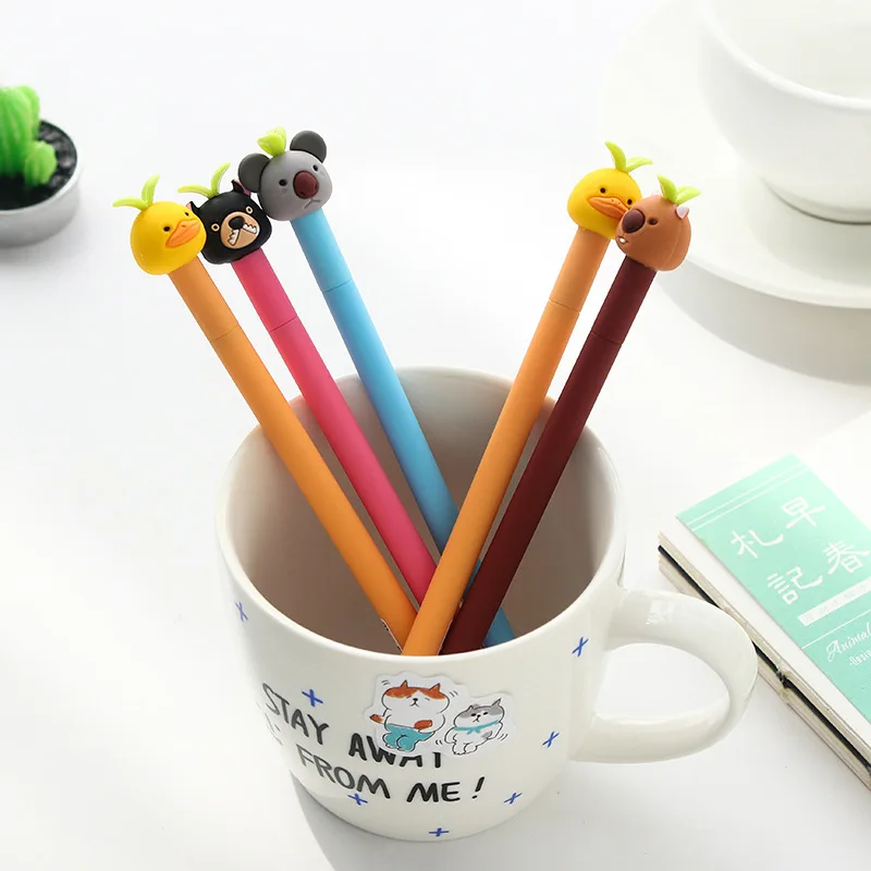 

2X Korean Kawaii Grass Animals Raccoon Gel Pen Rollerball Pen Student Stationery School Office Supply 0.5mm Black Ink L17