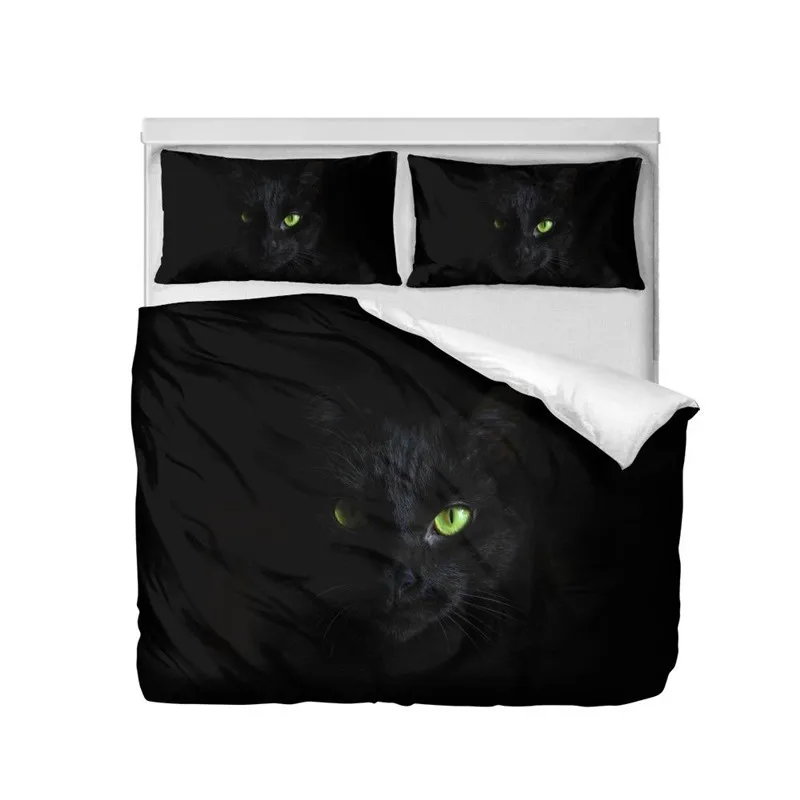 

Bedding Set Fashion Cool Animal Black Cat Cute Dog 3D Printing Duvet Covers Queen Double Size Bedroom Decoration Bed Set 3 Pcs