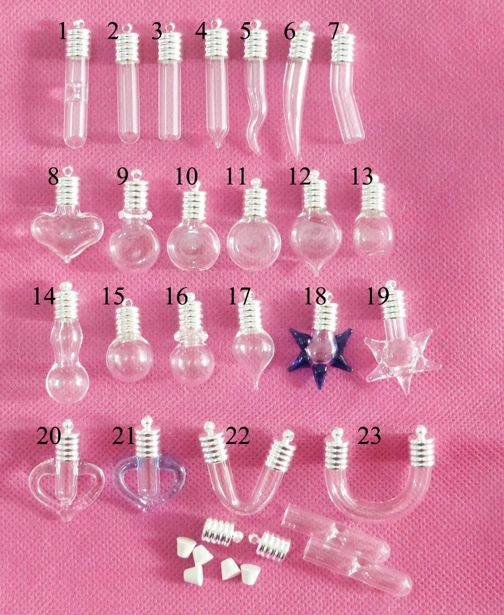 

20set 6mm opening rice vial clear glass bottle wishing vial & silver screw cap & rubber for diy necklace charms --style option