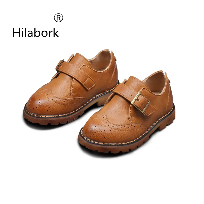 

Hilabork 2019 Spring and Autumn new leather casual shoes children's leather boys black 1-3 years old breathable wild shoes