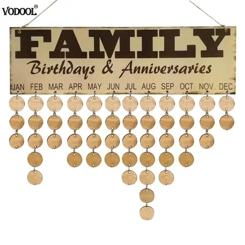 

VODOOL Wood Colorful Wooden Birthday Reminder Sign Family Friends Date Mark DIY Hanging Calendar Board for Family Friends Gift