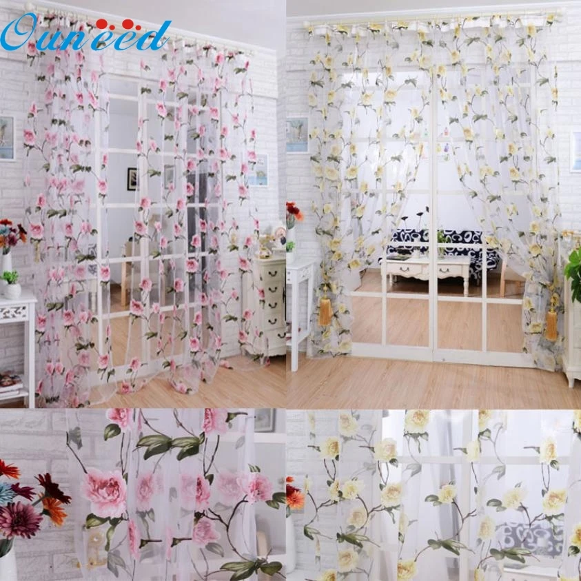

Apr 19 Mosunx Business Brilliant Peony flowers Tulle Window Screens Door Balcony Curtain Sheer Scarfs Cover C #30