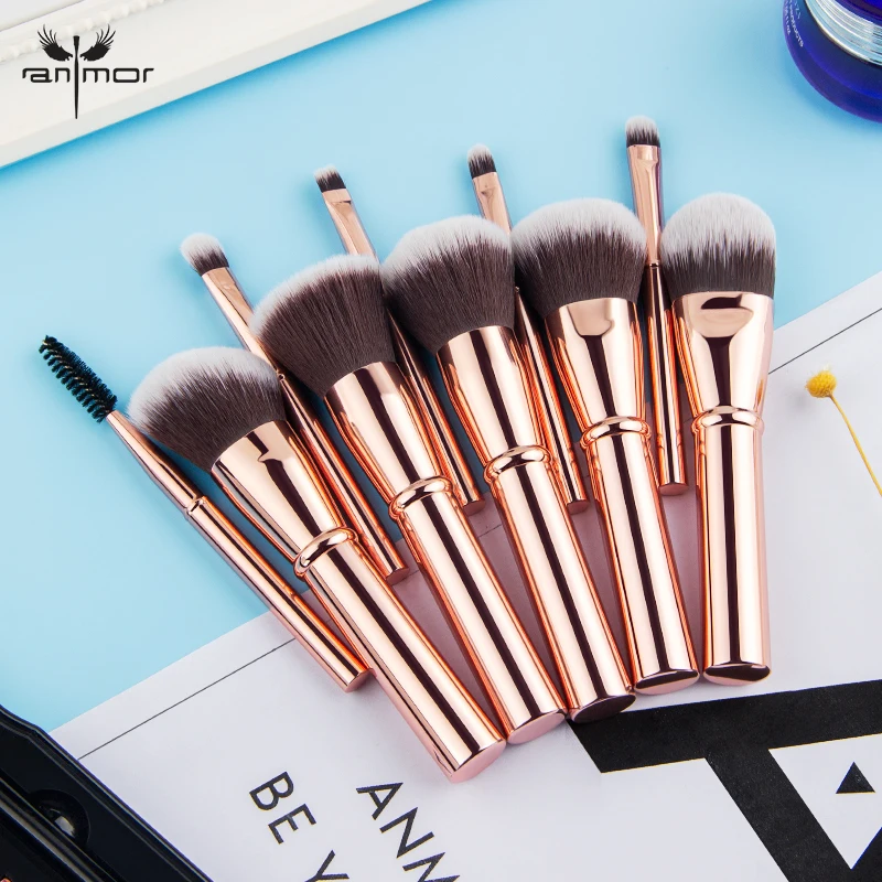 

Anmor 10pcs Synthetic Brushes Travel Friendly Make Up Brushes Set Professional Makeup Brushes Rose Gold Color