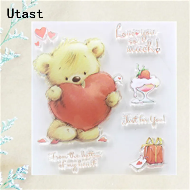 Прозрачные силиконовые штампы Love Heart Bear/прозрачные резиновые для скрапбукинга