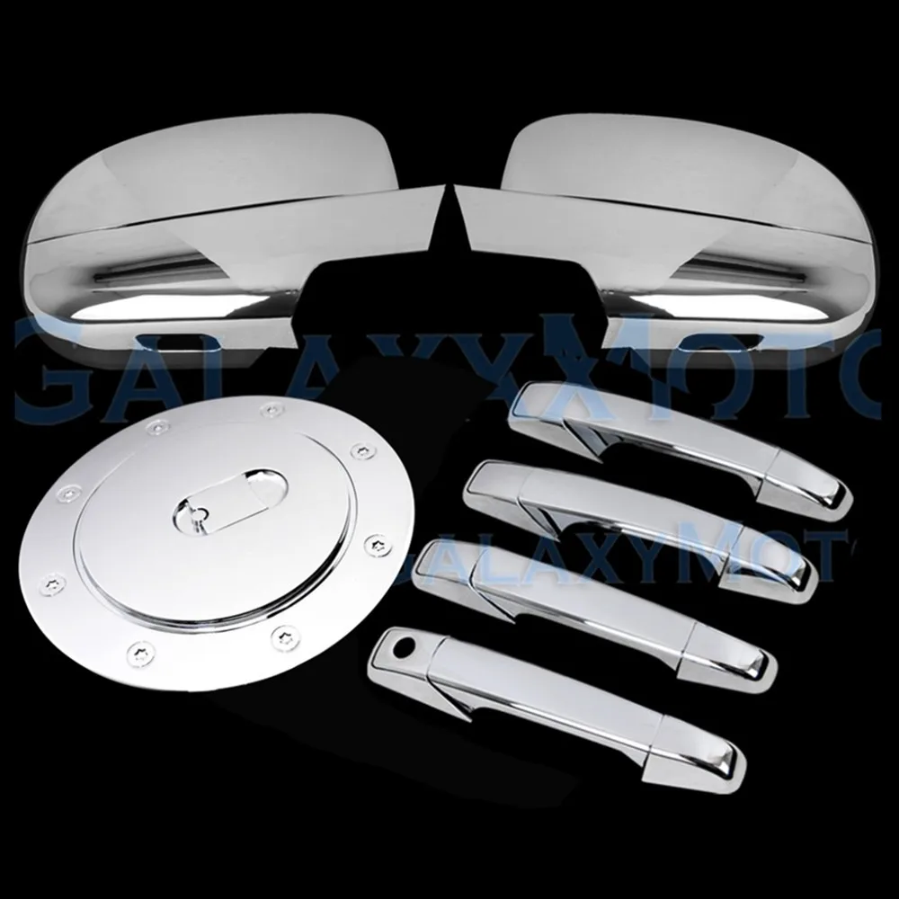 

XYIVYG For Chevy Chevrolet Avalanche Suburban Tahoe for GMC Yukon Chrome FULL Mirror+4 Door Handle W/O PSG Keyhole+GAS Cover