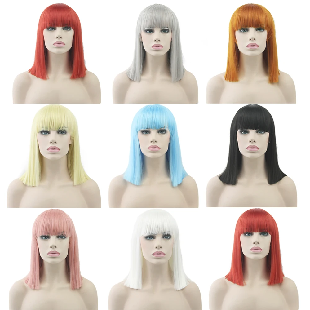 Soowee 8 Colores Corto Recto Resistente Al Calor Fibra Sintética Peluca De Pelo Gris Rojo Negro Naturaleza Pelo Mujeres Fiesta Cosplay Pelucas