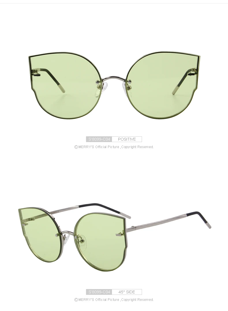 MERRYS, женские классические брендовые дизайнерские солнцезащитные очки кошачий глаз, без оправы, металлическая оправа, солнцезащитные очки S8099