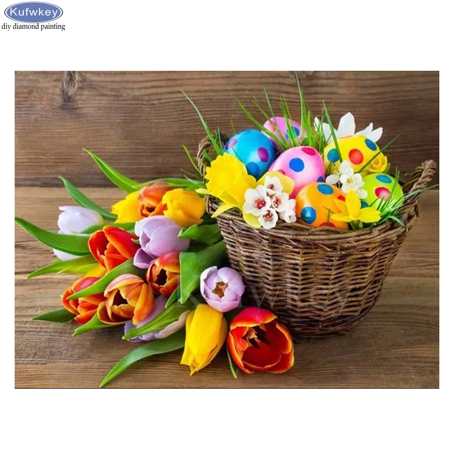 

DIY Tulip flowers Diamond Painting Cross Stitch Easter egg 5D Diamond Mosaic sale Diamond Embroidery painting rhinestone B769