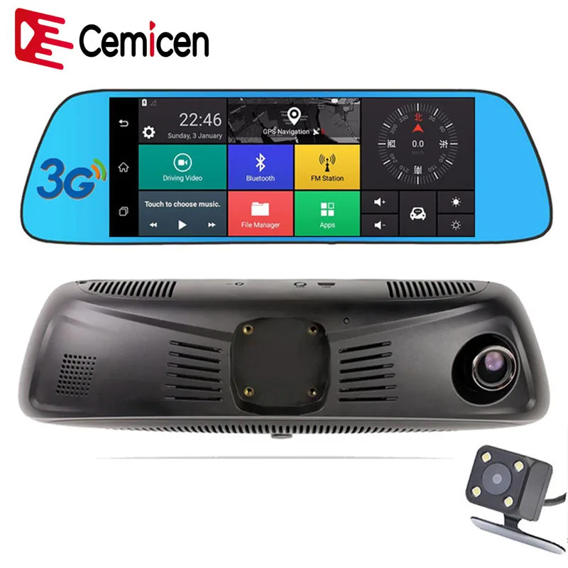 Cemicen 7 дюймов 3G Android 5,1 Автомобильный dvr Dash Cam Автомобильное зеркало заднего вида камера с двумя объективами gps навигация Wifi bluetooth-рекордер