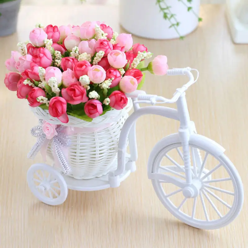 Искусственный цветок розы Набор велосипедов стиль ротанга ваза весенние пейзажи цветы домашний Декор подарок на день Святого Валентина свадебное украшение - Цвет: A1