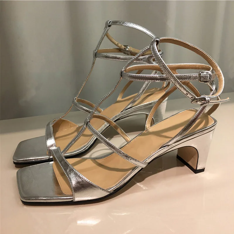 Gladiator Women High Heels Sandals Summer Square Toe Heels Gold Silver Heeled Platform Shoes Ladies Sexy Party Wedding Shoes L20 (14)