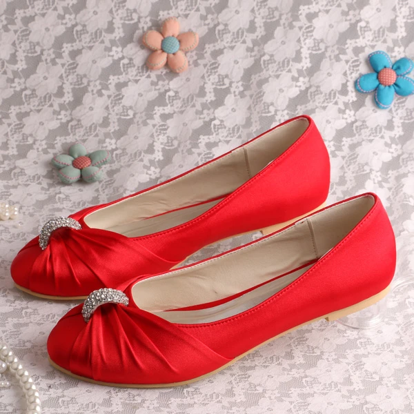 red satin flats