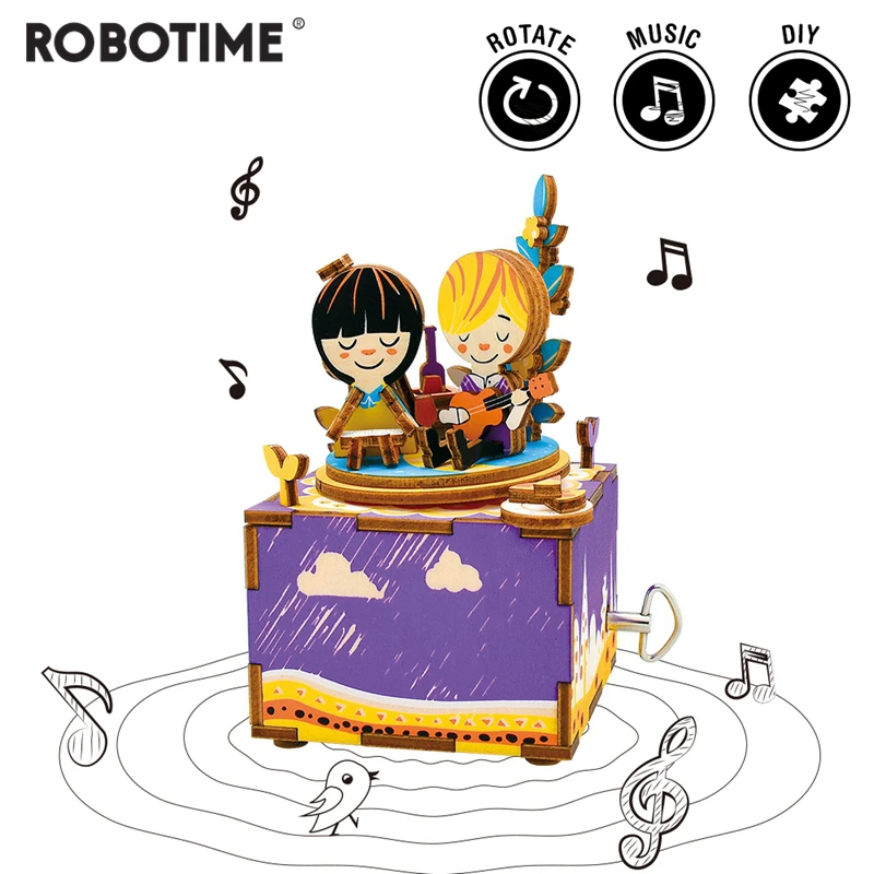 

Robotime DIY Summer Gilr 3D Wooden Puzzle Game Assembly Rotatable Music Box Toy Gift for Children Adult AM303