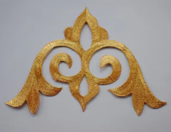 

13cm*19cm Gold Embroidery lace applique fabric applique Iron on applique patches DIY Garment Accessories 10pcs/ lot
